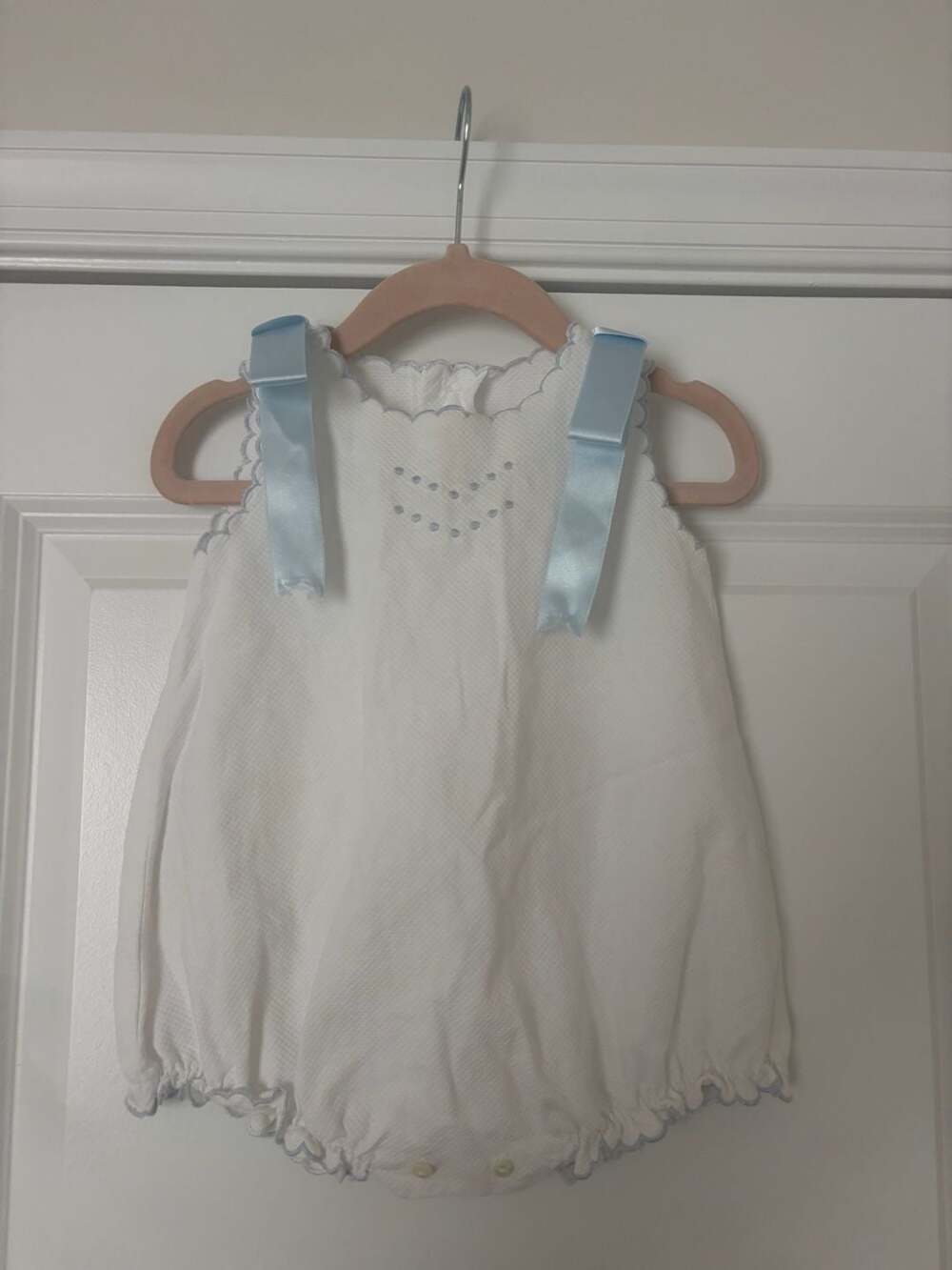 Luli & Me White Pique Bubble Blue Embroidery & Bows